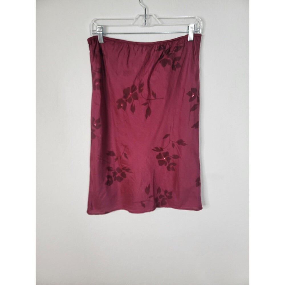Vintage Espirit Silk Skirt Berry Red Floral Dainty Sequins Vtg Size 5/6 90s Y2K - Picture 4 of 16